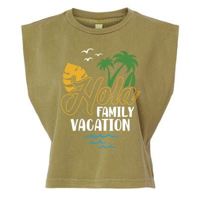 Palm Trees Tropical Summer Vacation Hola Family Vacation Gift Garment-Dyed Women's Muscle Tee