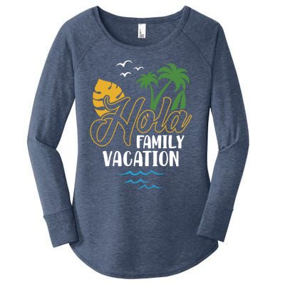 Palm Trees Tropical Summer Vacation Hola Family Vacation Gift Women's Perfect Tri Tunic Long Sleeve Shirt