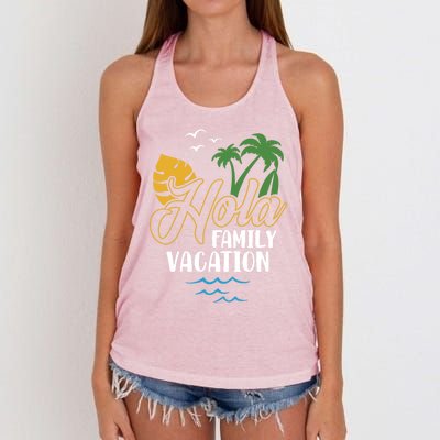 Palm Trees Tropical Summer Vacation Hola Family Vacation Gift Women's Knotted Racerback Tank