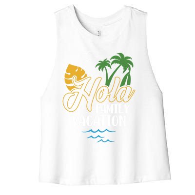 Palm Trees Tropical Summer Vacation Hola Family Vacation Gift Women's Racerback Cropped Tank