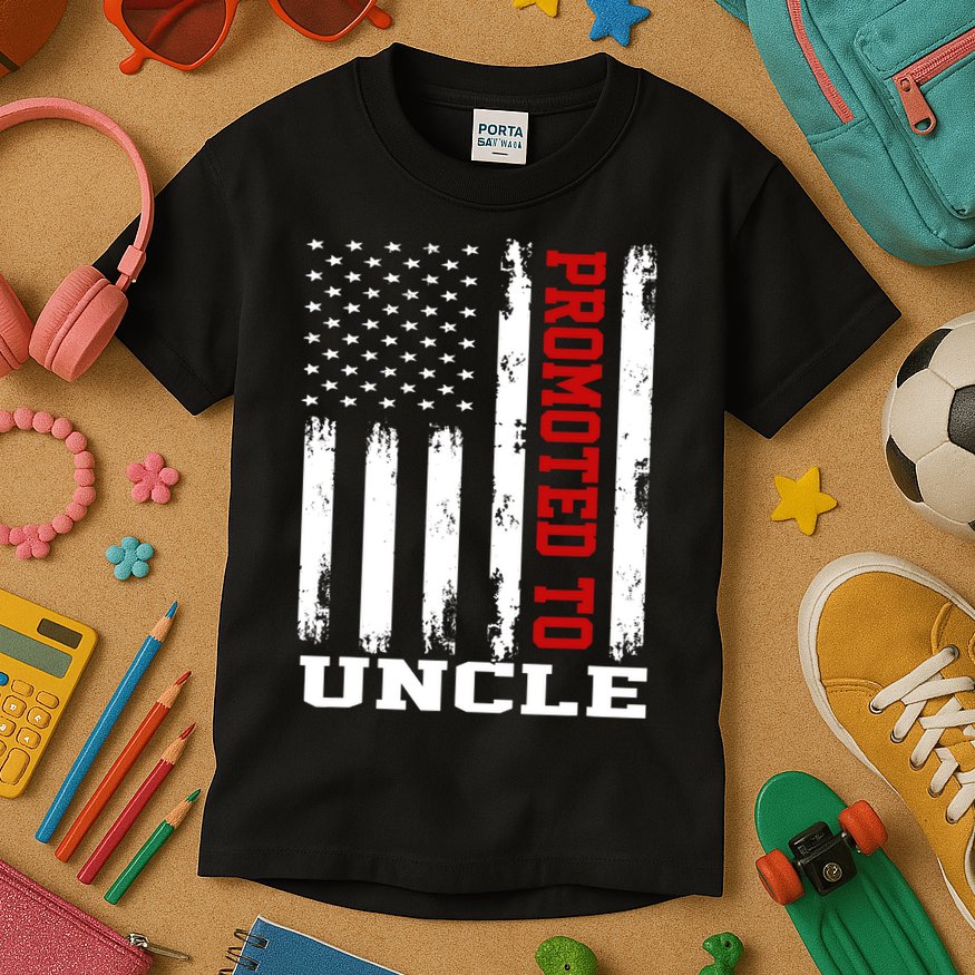 Promoted To Uncle Vintage Flag Soon To Be Uncle Fathers Day Kids T-Shirt