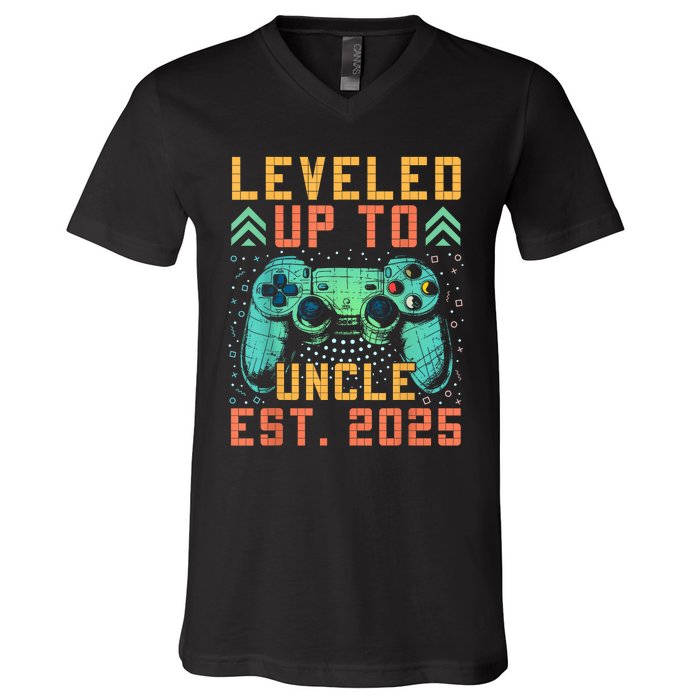 Promoted To Uncle 2025 Leveled Up To Uncle Est 2025 Gaming V-Neck T-Shirt