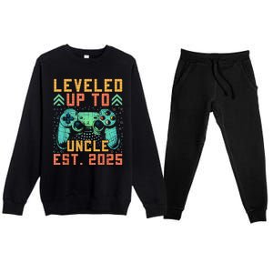 Promoted To Uncle 2025 Leveled Up To Uncle Est 2025 Gaming Premium Crewneck Sweatsuit Set