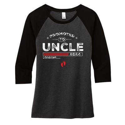 Promoted To Uncle Est 2024 Loading Soon To Be Dad Uncle Women's Tri-Blend 3/4-Sleeve Raglan Shirt