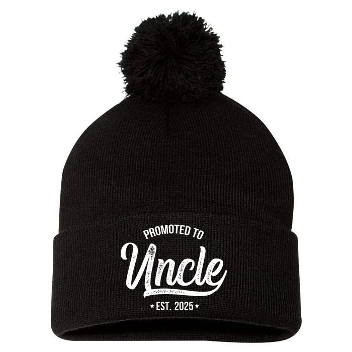 Promoted To Uncle 2025 New Uncle Announcement Uncle Est 2025 Pom Pom 12in Knit Beanie