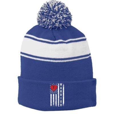 Patriotic Transplant Us Flag Open Heart Surgery Warrior Gift Stripe Pom Pom Beanie