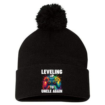 Promoted To Uncle Gender Reveal Leveling Up To Uncle Again Pom Pom 12in Knit Beanie
