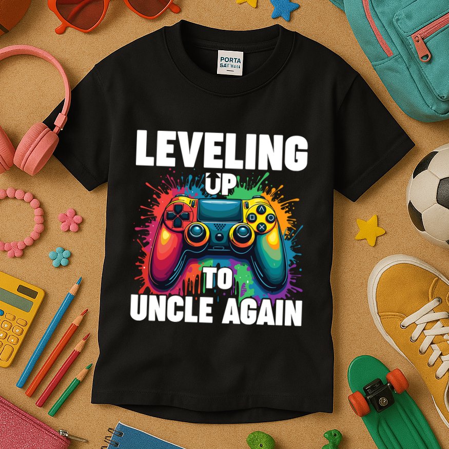 Promoted To Uncle Gender Reveal Leveling Up To Uncle Again Kids T-Shirt