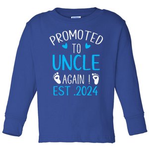 Promoted To Uncle 2024 Again Uncle New Baby Est 2024 Toddler Long Sleeve Shirt