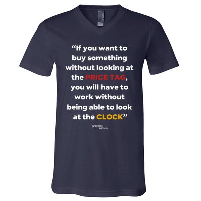 Price Tag Vs. Clock Financial Freedom Motivational Quote V-Neck T-Shirt