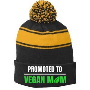 Promoted To Vegan Mom Pregnancy Gift And Mother's Day Gift Stripe Pom Pom Beanie