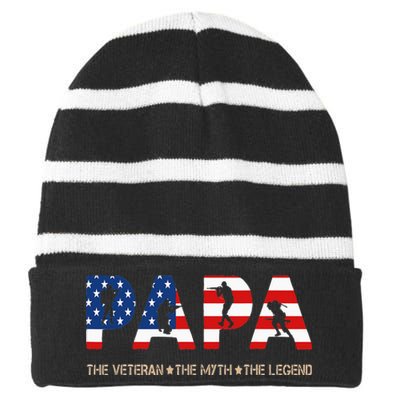 Papa The Veteran The Myth The Legend Striped Beanie with Solid Band