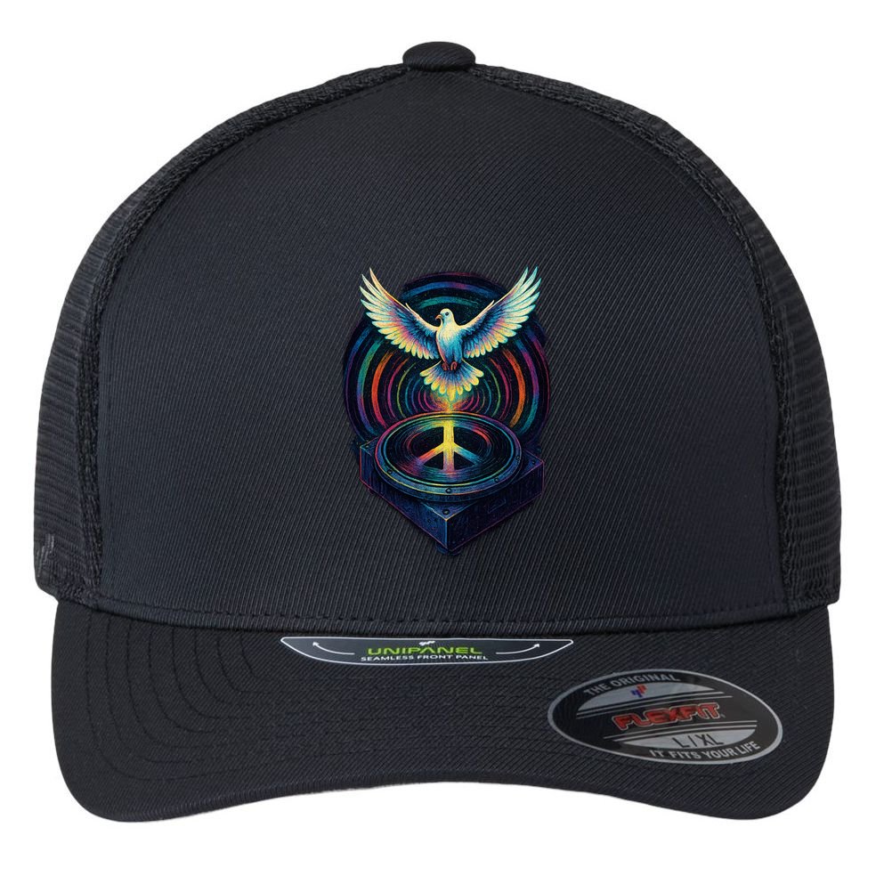 Peaceful Turntable Vibes Flexfit Unipanel Trucker Cap