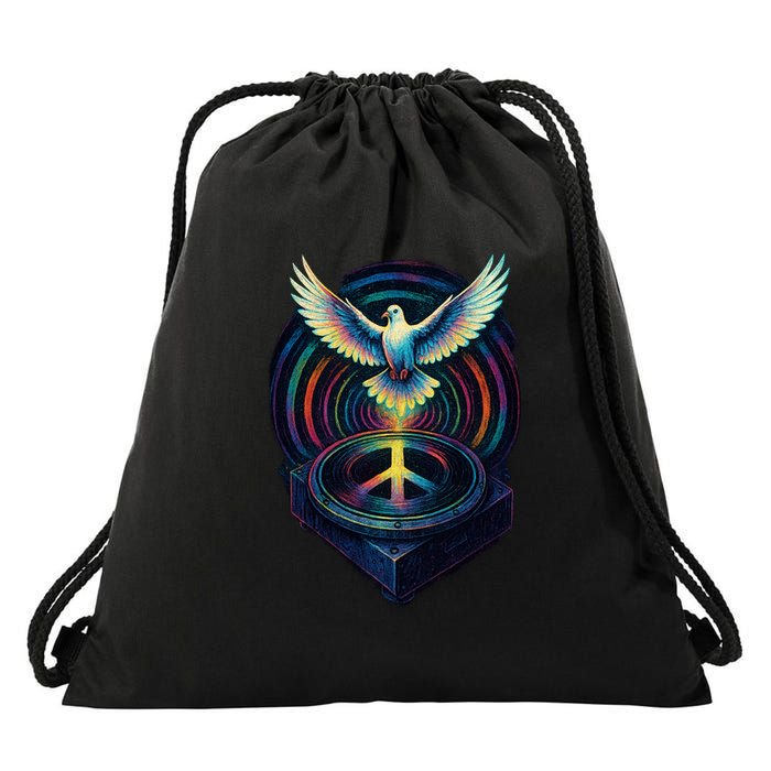 Peaceful Turntable Vibes Drawstring Bag