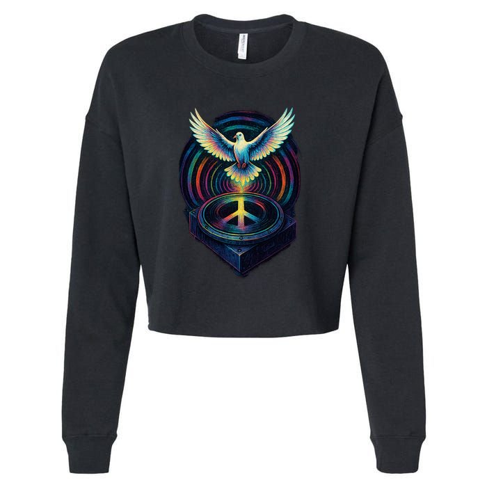 Peaceful Turntable Vibes Cropped Pullover Crew
