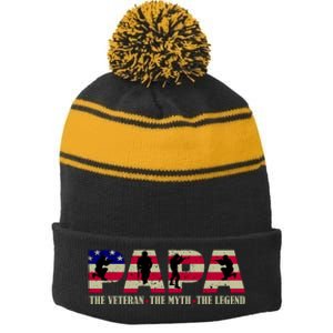 Papa The Veteran The Myth The Legend Stripe Pom Pom Beanie