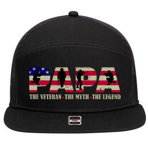 Papa The Veteran The Myth The Legend 7 Panel Mesh Trucker Snapback Hat