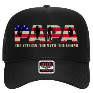 Papa The Veteran The Myth The Legend High Crown Mesh Back Trucker Hat