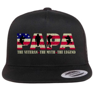 Papa The Veteran The Myth The Legend Flat Bill Trucker Hat