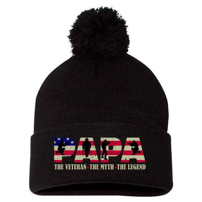 Papa The Veteran The Myth The Legend Pom Pom 12in Knit Beanie