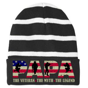 Papa The Veteran The Myth The Legend Striped Beanie with Solid Band