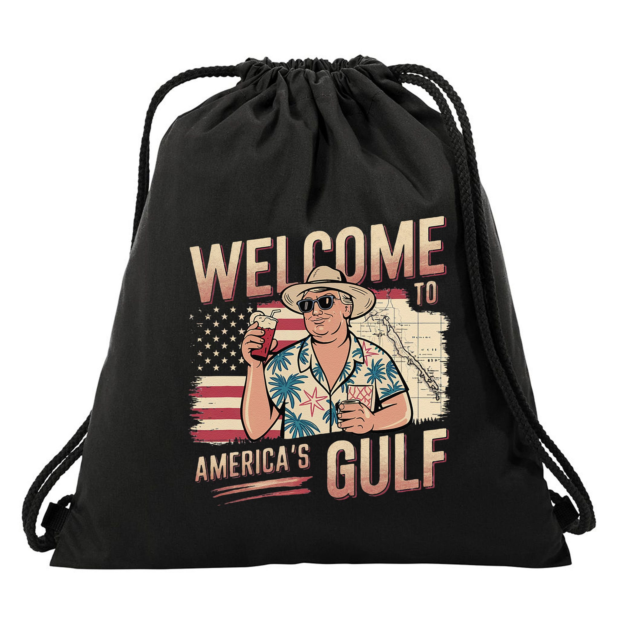 President Trump Welcome To AmericaS Gulf Mexico Vacation Drawstring Bag