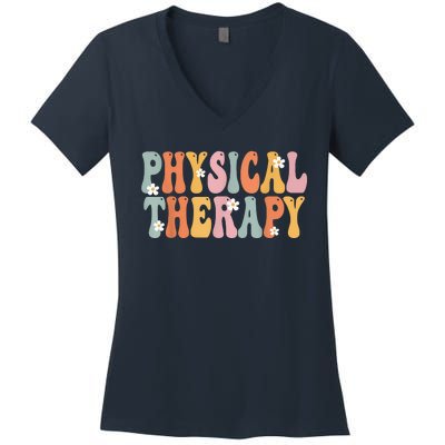 Physical Therapy Week Groovy Appreciation Day For Women Work Women's V-Neck T-Shirt