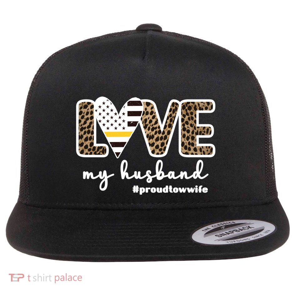 Proud Tow Wife Yellow Line Husband Tow Truck DriverS Wife Gift Flat Bill Trucker Hat