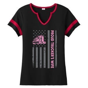 Proud TruckerS Wife American Flag Truck Driver Wife Lover Great Gift Ladies Halftime Notch Neck Tee