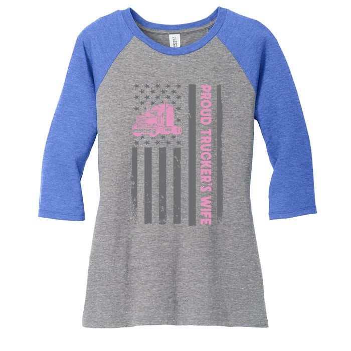 Proud TruckerS Wife American Flag Truck Driver Wife Lover Great Gift Women's Tri-Blend 3/4-Sleeve Raglan Shirt