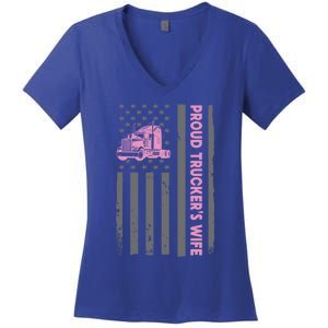 Proud TruckerS Wife American Flag Truck Driver Wife Lover Great Gift Women's V-Neck T-Shirt