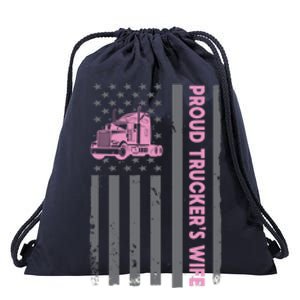 Proud TruckerS Wife American Flag Truck Driver Wife Lover Great Gift Drawstring Bag