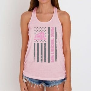 Proud TruckerS Wife American Flag Truck Driver Wife Lover Great Gift Women's Knotted Racerback Tank