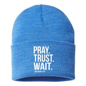 Pray Trust Wait Matthew 21:22 Scripture Christian Meaningful Gift Sustainable Knit Beanie