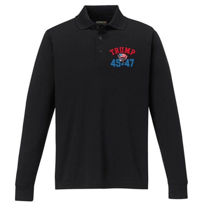 Patriotic Trump Won 45 And 47 Victory Winner Trump Wins Performance Long Sleeve Polo