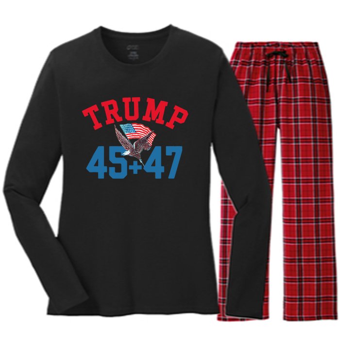 Patriotic Trump Won 45 And 47 Victory Winner Trump Wins Women's Long Sleeve Flannel Pajama Set 