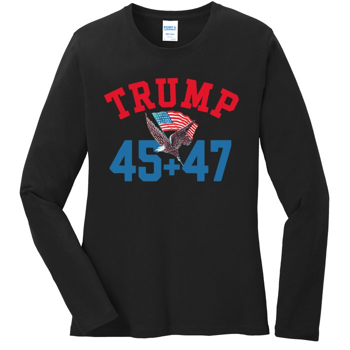 Patriotic Trump Won 45 And 47 Victory Winner Trump Wins Ladies Long Sleeve Shirt