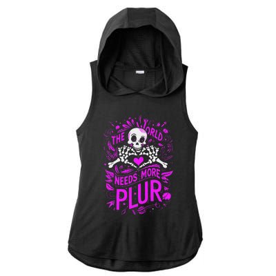 Plur The World Needs More Skeleton Heart Hands Ladies PosiCharge Tri-Blend Wicking Draft Hoodie Tank