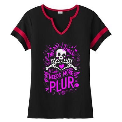 Plur The World Needs More Skeleton Heart Hands Ladies Halftime Notch Neck Tee