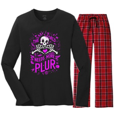 Plur The World Needs More Skeleton Heart Hands Women's Long Sleeve Flannel Pajama Set 