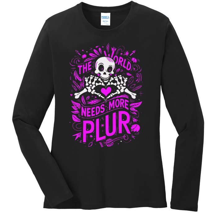 Plur The World Needs More Skeleton Heart Hands Ladies Long Sleeve Shirt