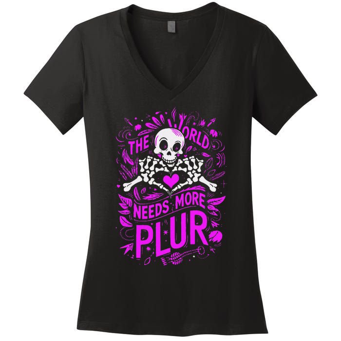 Plur The World Needs More Skeleton Heart Hands Women's V-Neck T-Shirt