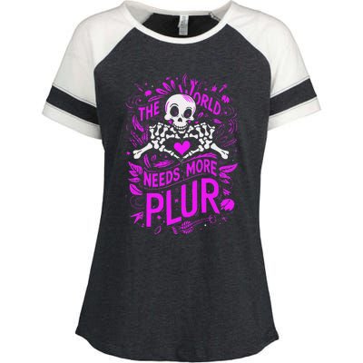 Plur The World Needs More Skeleton Heart Hands Enza Ladies Jersey Colorblock Tee