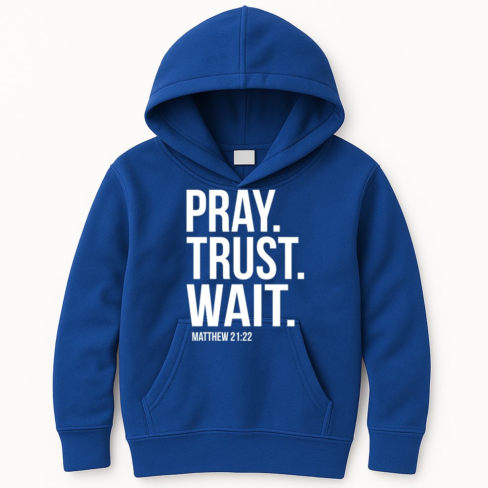 Pray Trust Wait Matthew 21:22 Scripture Christian Gift Kids Hoodie