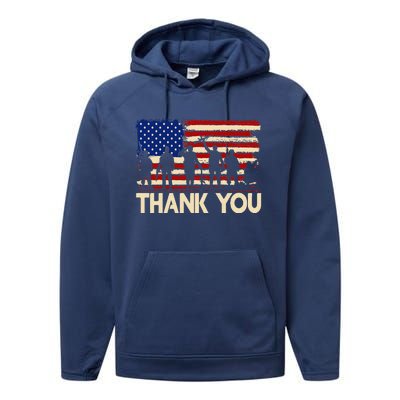 Patriotic Thank You Veterans Memorial Day Usa Performance Fleece Hoodie