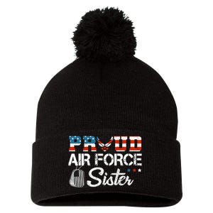 Proud US Air Force Sister Military Veteran Pom Pom 12in Knit Beanie