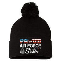 Proud US Air Force Sister Military Veteran Pom Pom 12in Knit Beanie