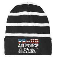 Proud US Air Force Sister Military Veteran Striped Beanie with Solid Band