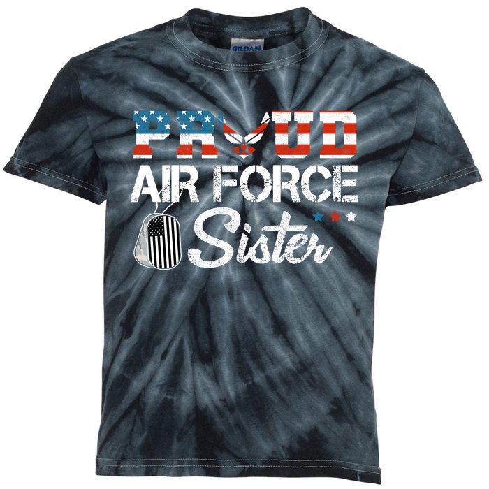 Proud US Air Force Sister Military Veteran Kids Tie-Dye T-Shirt