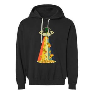 Pizza Ufo Alien Eating Pizza A Ufo Extraterrestrial Garment-Dyed Fleece Hoodie